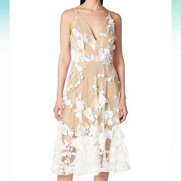 Dress the Population | Dresses | Dress The Population Audrey Spaghetti  Strap Midi Aline 3d Floral Dress | Poshmark